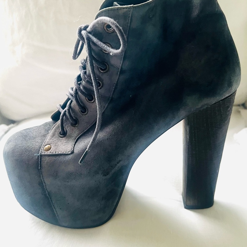 Jeffrey Campbell Blue Heeled Boots with Lace-Up Design